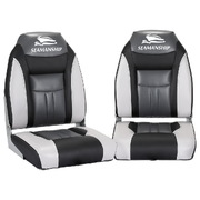 2X Folding Boat Seats Marine Seat Swivel High Back 12Cm Padding Black