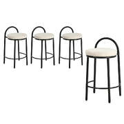 4x Bar Stool Dining Chair Round Counter Seat Boucle Upholstered Seating