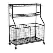 Sports Equipment Storage Organizer With Wheels Multi Sport Garage Gym Black