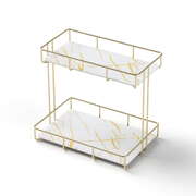 2-Tier Bathroom Storage Rack Corner Organiser Gold Marble Look