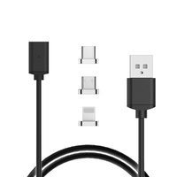 1m 3 in 1 Micro USB, 8 Pin Lightning USB Type C Magnetic Data Charger Cable Wht