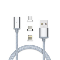 1m 3 in 1 Micro USB, 8 Pin Lightning USB Type C Magnetic Data Charger Silver