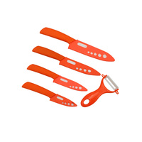 5 Piece Super Sharp Ceramic Knife Set & Vegetable Peeler Orange