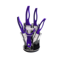 5 Piece Sharp-Chef Best Kitchen Knives Set and Vegetable Peeler Purple