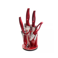 5 Piece Sharp-Chef Best Kitchen Knives Set and Vegetable Peeler Red