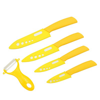 5 Piece Super Sharp Ceramic Knife Set & Vegetable Peeler Yellow