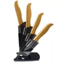 4 Piece Black Blade Bamboo Handle Ceramic Set and Vegetable Peeler