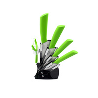 5 Piece Sharp-Chef Ceramic Knife Set with Vegetable Peeler Green
