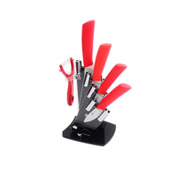 5 Piece Sharp-Chef Ceramic Knife Set with Vegetable Peeler Red