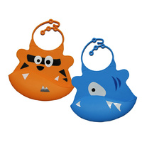 Set of 2 x Reuable Washable Silicone Baby & Toddler Bibs (orange/blue)