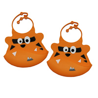 2 x Reusable Washable BPA-FREE Silicone Baby & Toddler Bibs Orange 