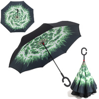 Double Layer Windproof UV Protection Reverse folding Umbrellas Firework Green