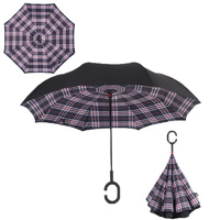 Double Layer Windproof UV Protection Reverse folding Umbrella Blue/Red Grid