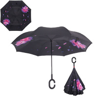 Double Layer Windproof UV Protection Reverse folding Umbrella Lotus