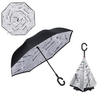 Double Layer Windproof UV Protection Reverse folding Umbrella News Print 