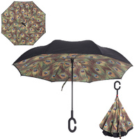 Double Layer Windproof UV Protection Reverse folding Umbrella Peacock