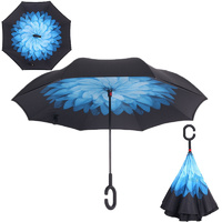 Double Layer Windproof UV Protection Reverse folding Umbrellas Print