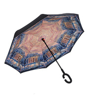 Double Layer Windproof UV Protection Reverse folding Umbrellas Brown