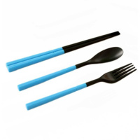 Blue Portable Travel Kids Adult Cutlery Fork Chopsticks Spoon Set
