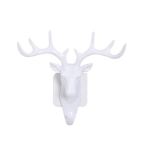 Retro Antler Home Decor Vintage Deer Head Wall Hook Clothes Hanger Rack - White