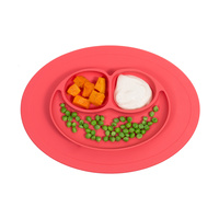 Mess-Less Baby Mini Mat One-piece placemat/ plate 100% BPA Free Silicone Red