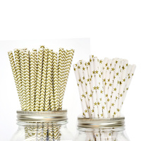50 x Paper Straws - Golden Chevron & Stars Pack