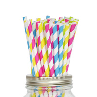 100 x Mixed Bright Striped Paper Straw Set