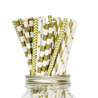 100 x Paper Straws - Mixed Gold & White Theme Pack