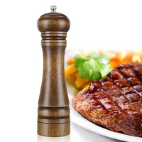 Natural Oak Wood Pepper Mill Adjustable Salt & Pepper Grinder 8 inches Pack of 2
