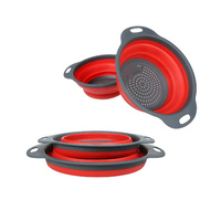 Set of 2 Collapsible Silicone Colander Including One 8 Inch One 9.5 Inch(Red)