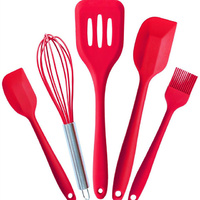 Kitchen Utensils Set (5 Piece) Red 100% BPA Free Silicone