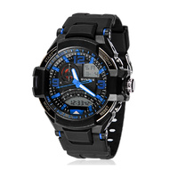 Unisex Dual Movements 5ATM Water-proof Sports Alarm Chronograph Watch (Blue)
