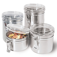 4 Piece Stainless Steel Canister Set Airtight Acrylic Lid Clamp Food Storage