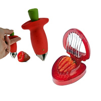 Strawberry Huller Corer & Slicer Prep Kit Red Stainless steel
