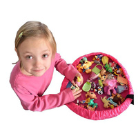 2 in 1 Portable Kids Toys Storage Bag & Play Mat Diameter 18inch(Pink)