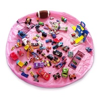 2 in 1 Portable Toy Storage Bag Play Mat for Legos Diameter 33inch(Pink)