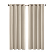 2x Blockout Curtains Durable Panels 3 Layers Eyelet Beige