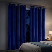 Velvet Blackout Curtains 2 Panels Blue Eyelet | EXTG