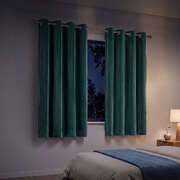 Green Velvet Blackout Curtains 2 Panels Eyelet | EXTG