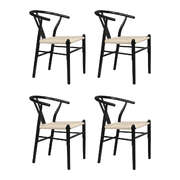 Luxury 4x Dining Chairs Wooden Hans Black - Wood Finish Classic