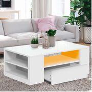 Ultra-stylish Coffee Table LED Lights High Gloss Storage Drawer