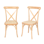2x Dining Kitchen Table Chairs Modern Sleek Natural Wood Rattan Seats