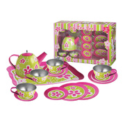 Lime Daisy Flower Tin Tea Set 15Pcs