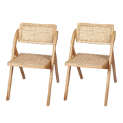  Foldable Single Deck Chair Solid Wood Rubberwood Rattan Lounge Seat