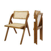 Premium 2X Foldable Rattan Dining Chairs Walnut - Wood Finish