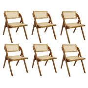 Functional 6X Foldable Rattan Dining Chairs - Wood Finish Classic