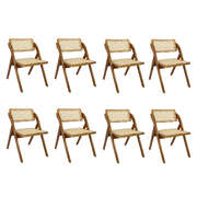Compact 8X Foldable Rattan Dining Chairs - Wood Finish Classic
