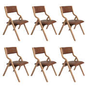 Elegant 6x Dining Chairs Foldable PU Tan - Wood Finish Classic
