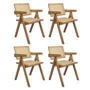 Compact 4x Dining Chair Solid Wood Rattan - Space-Saving Design
