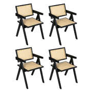 Elegant 4x Black Wicker Armchair Dining Chair - Soft Cushion